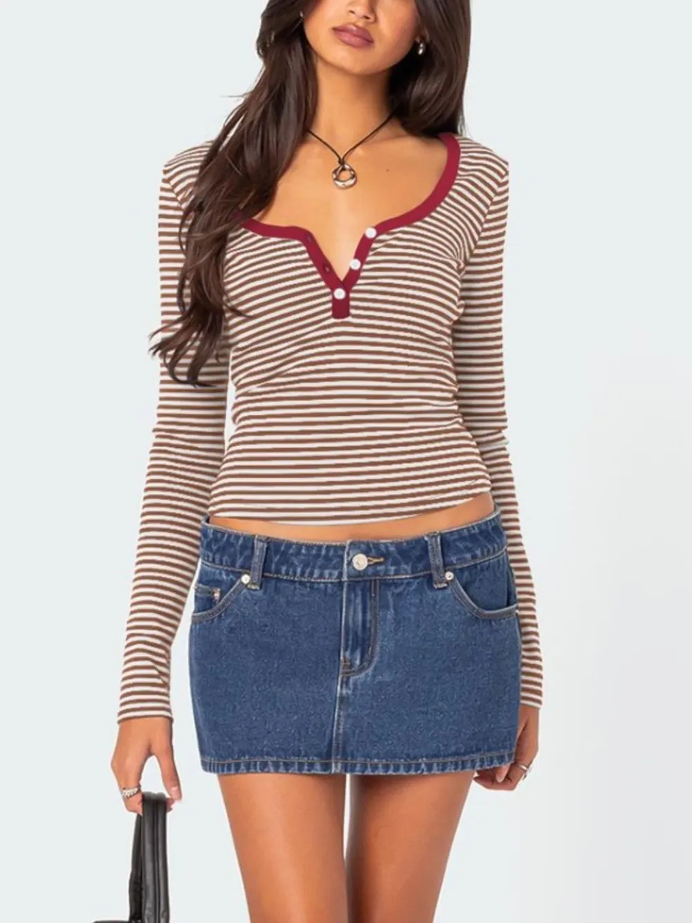 Buttoned Striped Long Sleeve T-Shirt, image 19