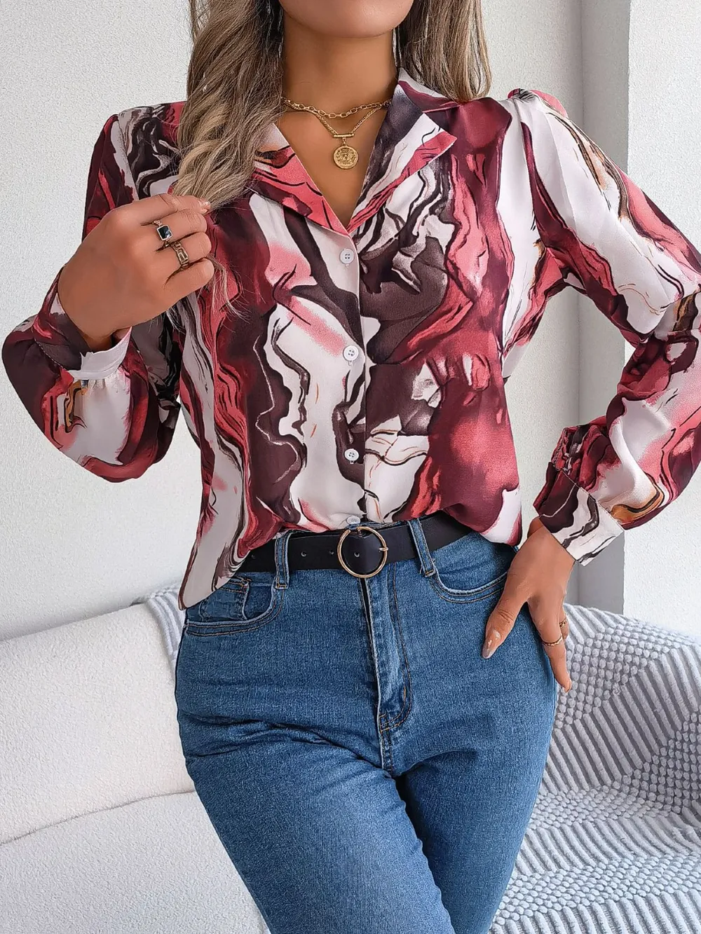 Printed Button Up Long Sleeve Shirt, image 15