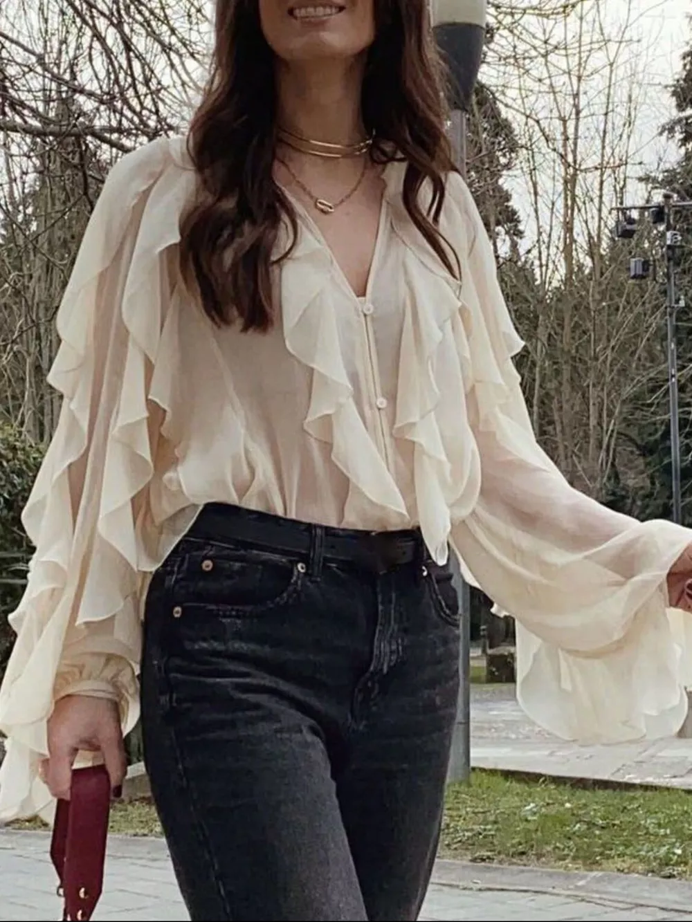 Ruffled Sheer Long Sleeve Blouse, image 7