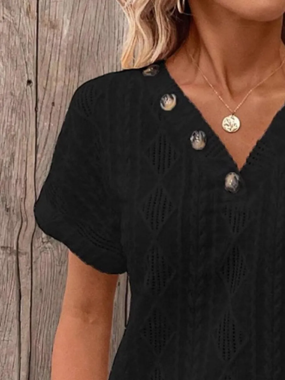 Textured V-Neck Short Sleeve Top, image 6