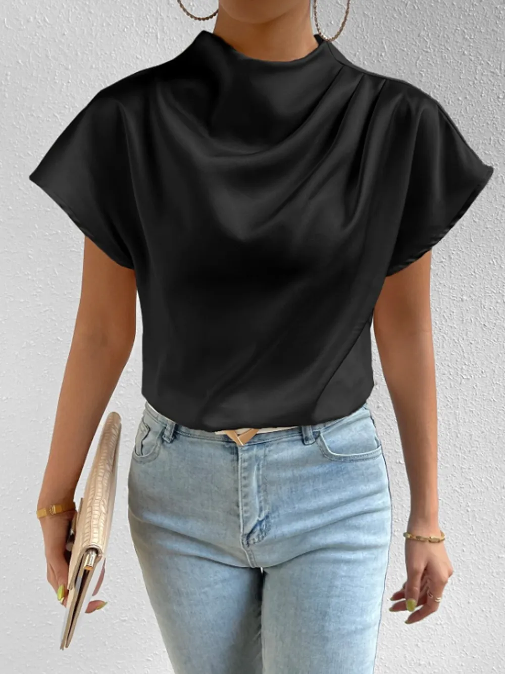 Mock Neck Short Sleeve Blouse, image 6
