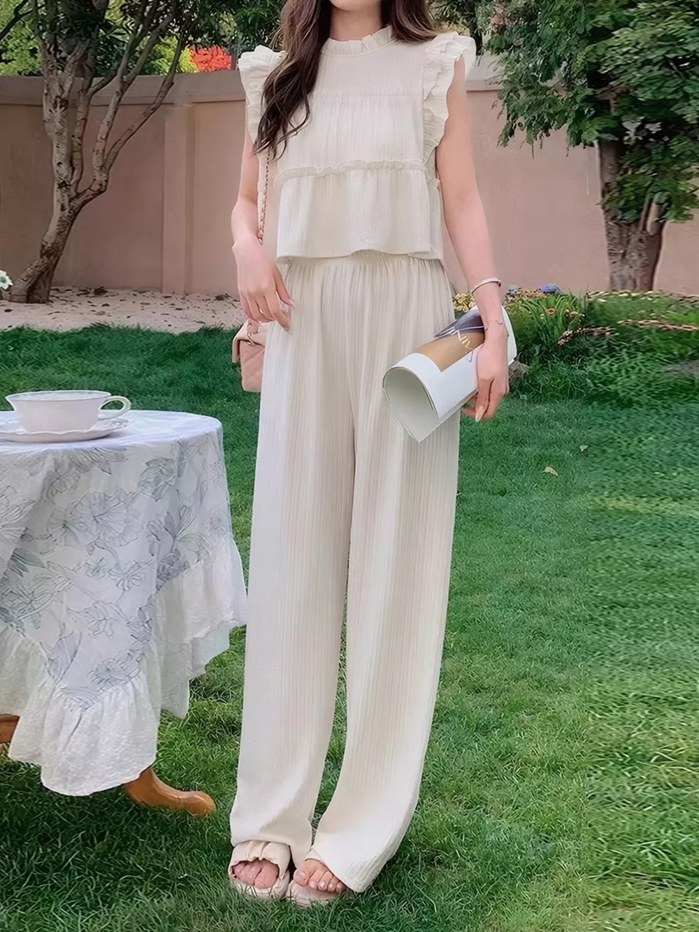 Ruffled Sleeveless Top and Wide Leg Pants Set, image 2