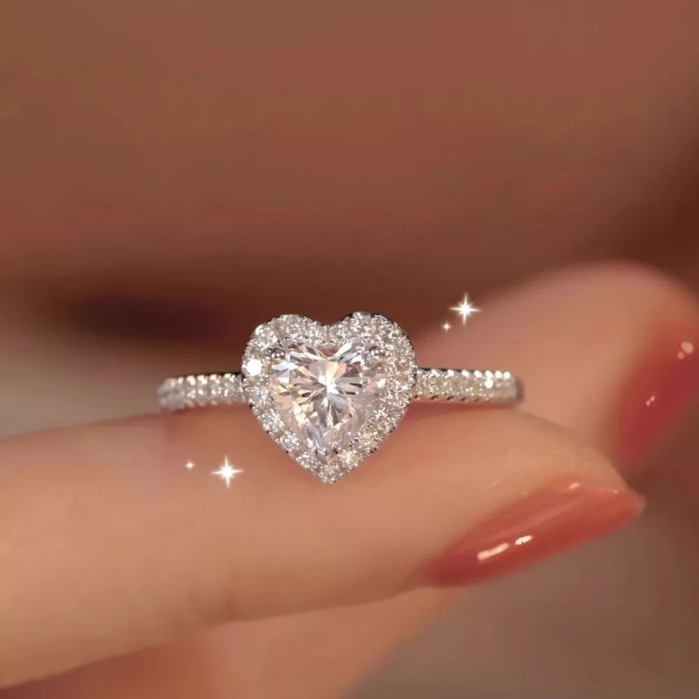 1 Carat Moissanite 925 Sterling Silver Heart Ring, image 7