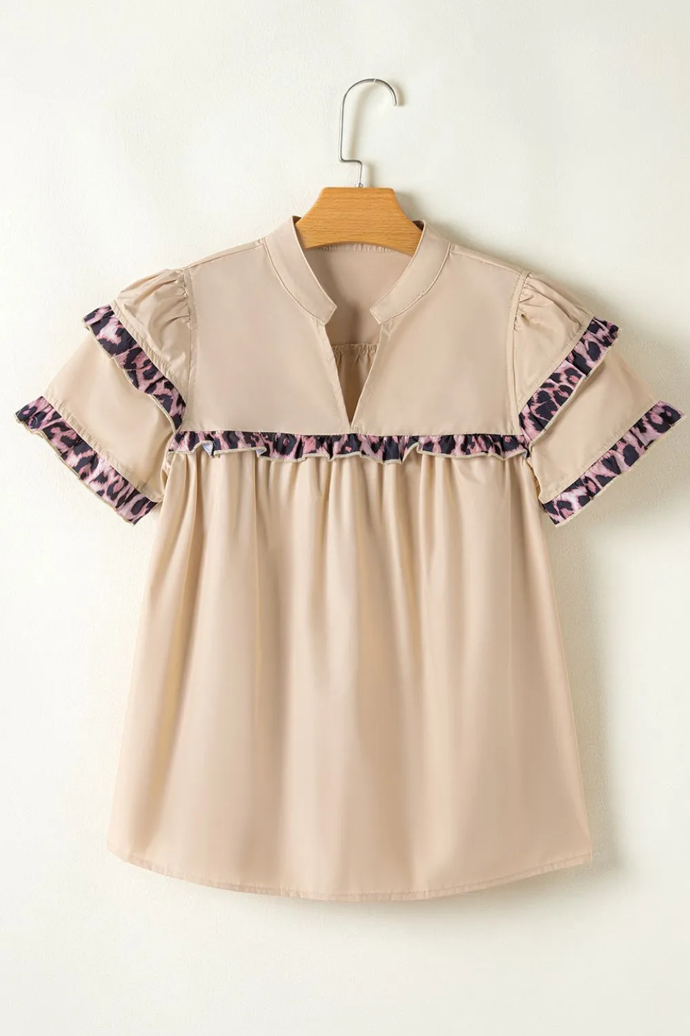 Leopard Frill Short Sleeve Blouse, image 3