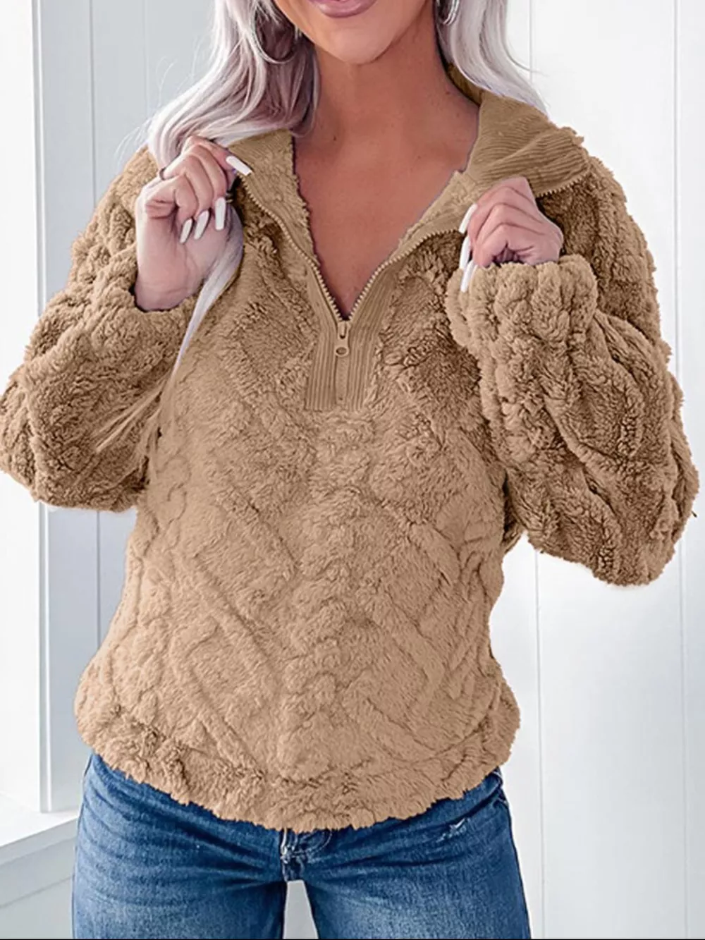 Cozy Fleece Quarter Zip Sweatshirt, image 4