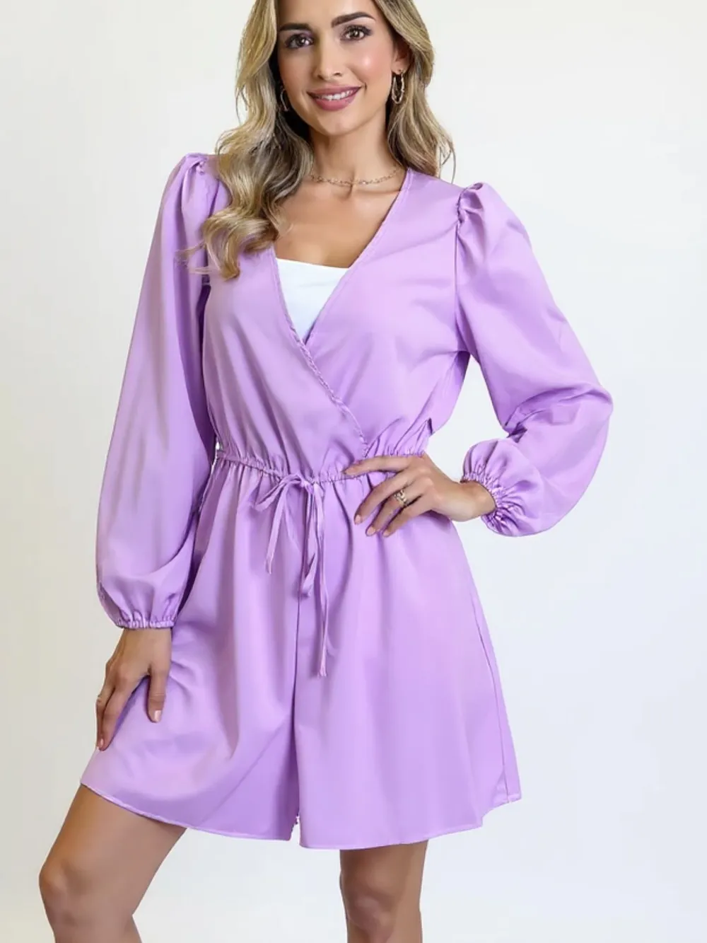 Full Size Drawstring Long Sleeve Romper
