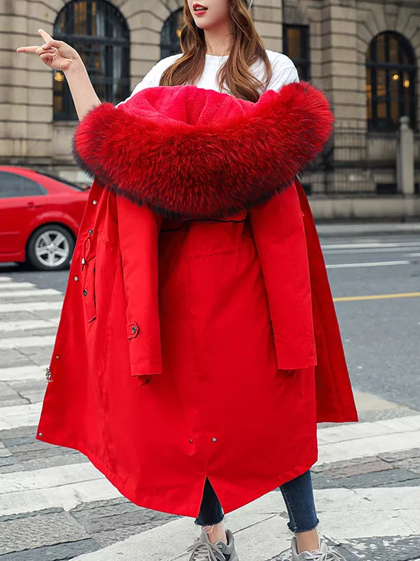 Plus Size Detachable Longline Hooded Parka with Faux Fur Trim and Drawstring Waist, image 37