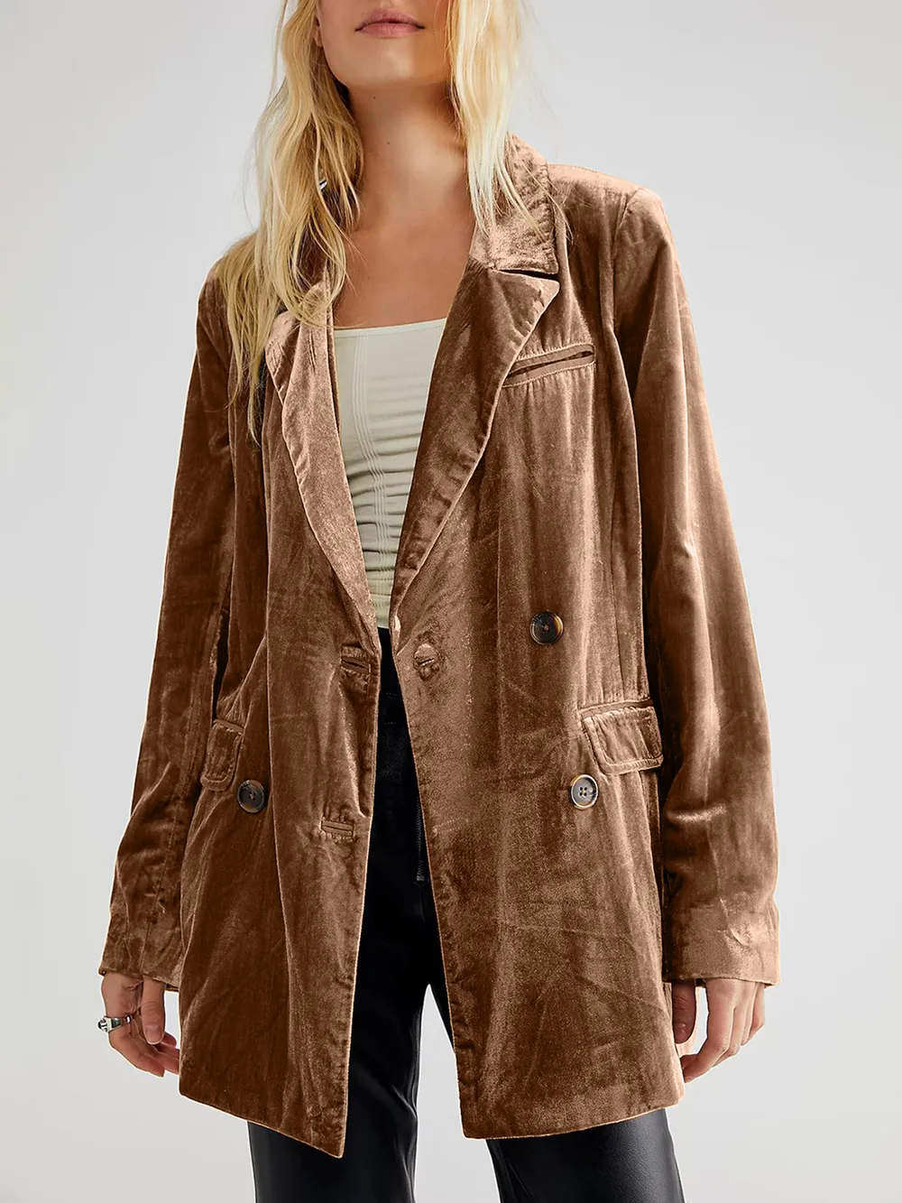 Lapel Collar Long Sleeve Blazer with Pockets, image 2