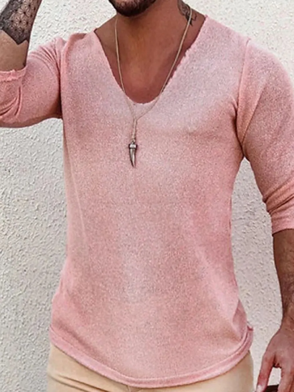 Men's Full Size V-Neck Long Sleeve T-Shirt Plus Size, image 2