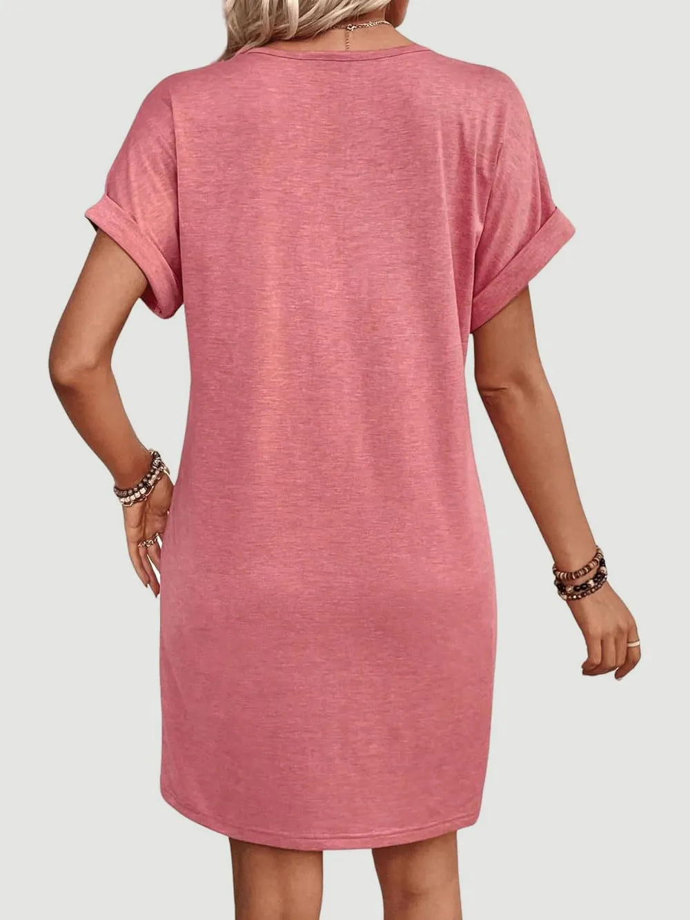 Quarter Button V-Neck Short Sleeve Dress, image 8