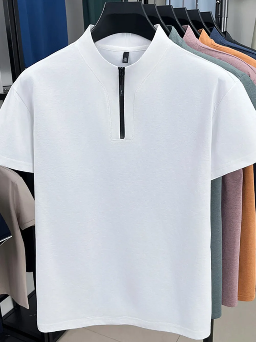 Men's Plus Size Quarter Zip Short Sleeve Top, image 13