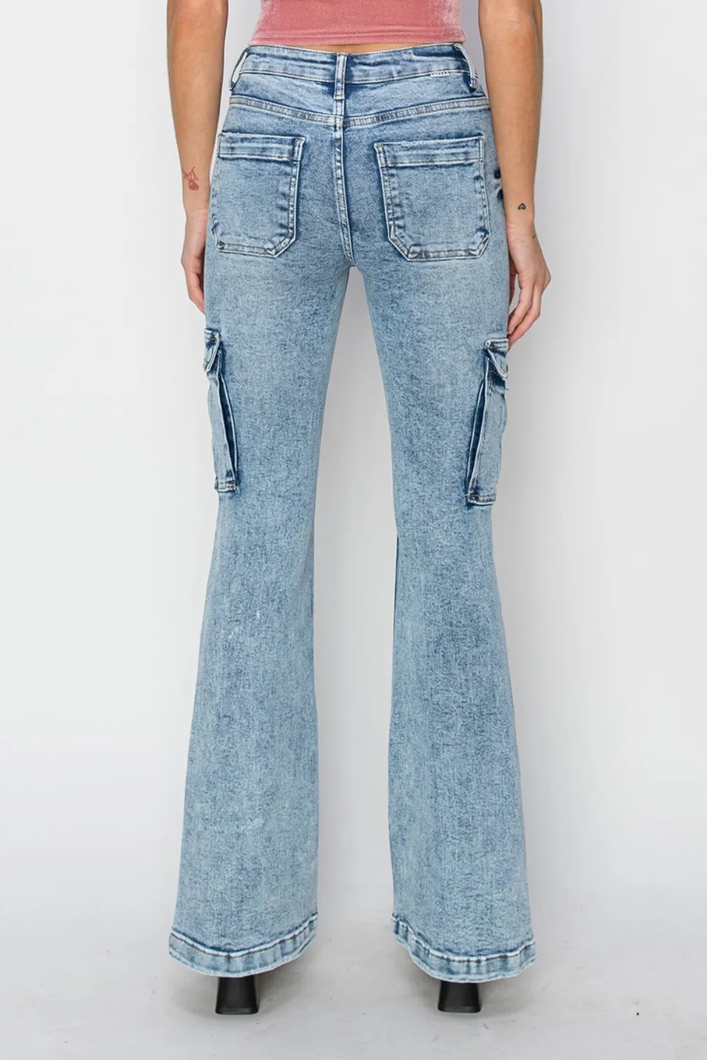 Full Size High Rise Cargo Flare Jeans, image 2