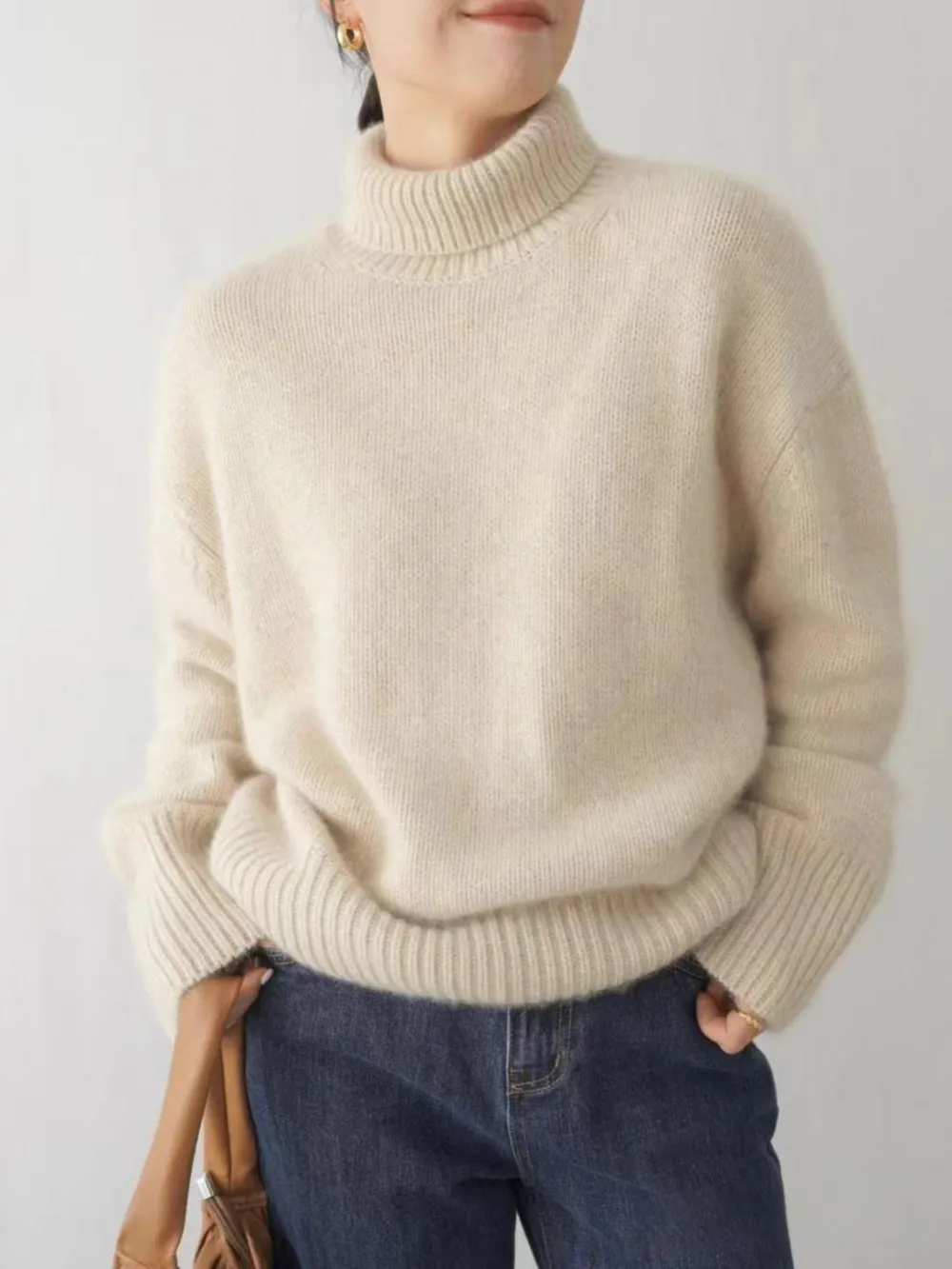 Turtleneck Dropped Shoulder Long Sleeve Sweater, image 2