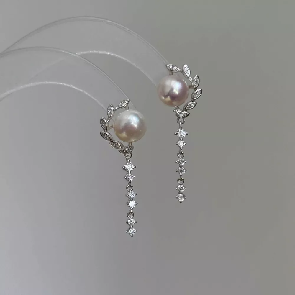 Pearl Zircon Drop Earrings, image 3
