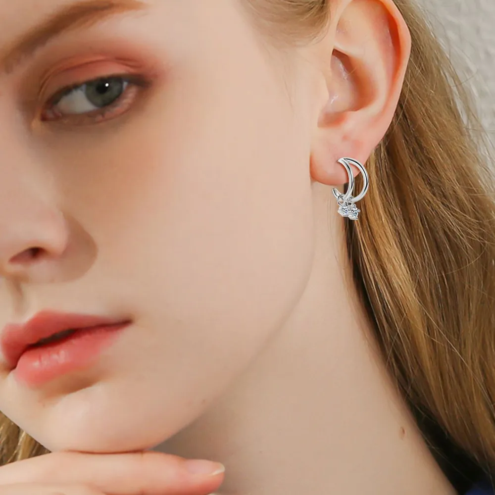 925 Sterling Silver Moissanite C-Hoop Earrings, image 2