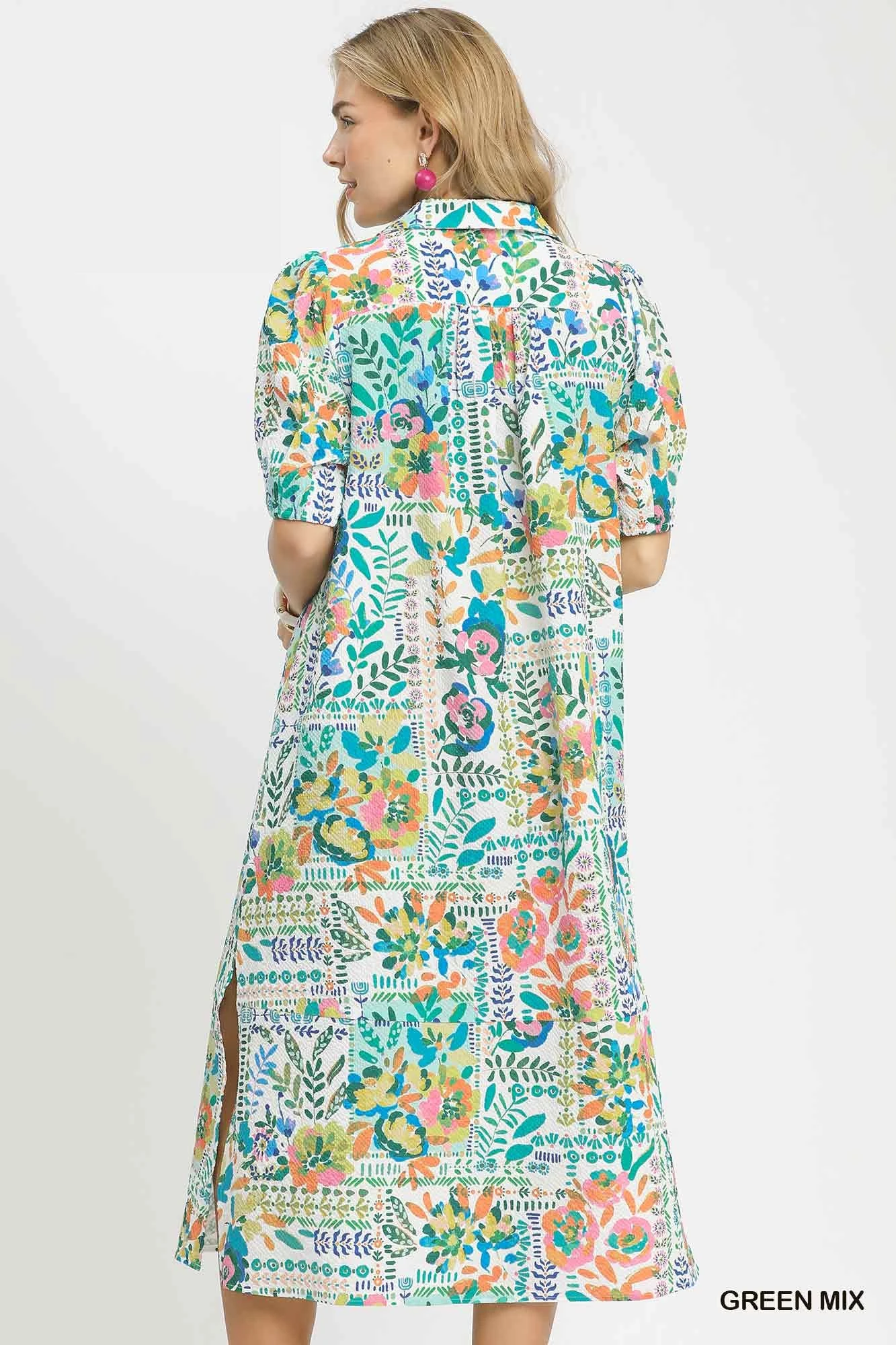 Folk Print Midi Dress with Side Pockets, image 3