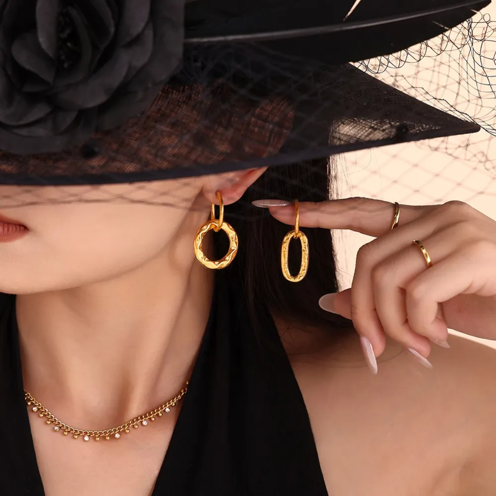 18K Gold-Plated Titanium Steel Annulus Earrings, image 3