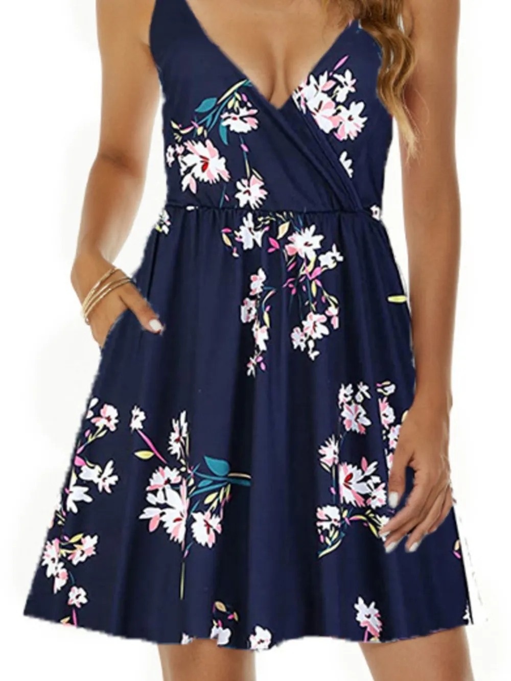 Printed V-Neck Summer Mini Dress, image 2