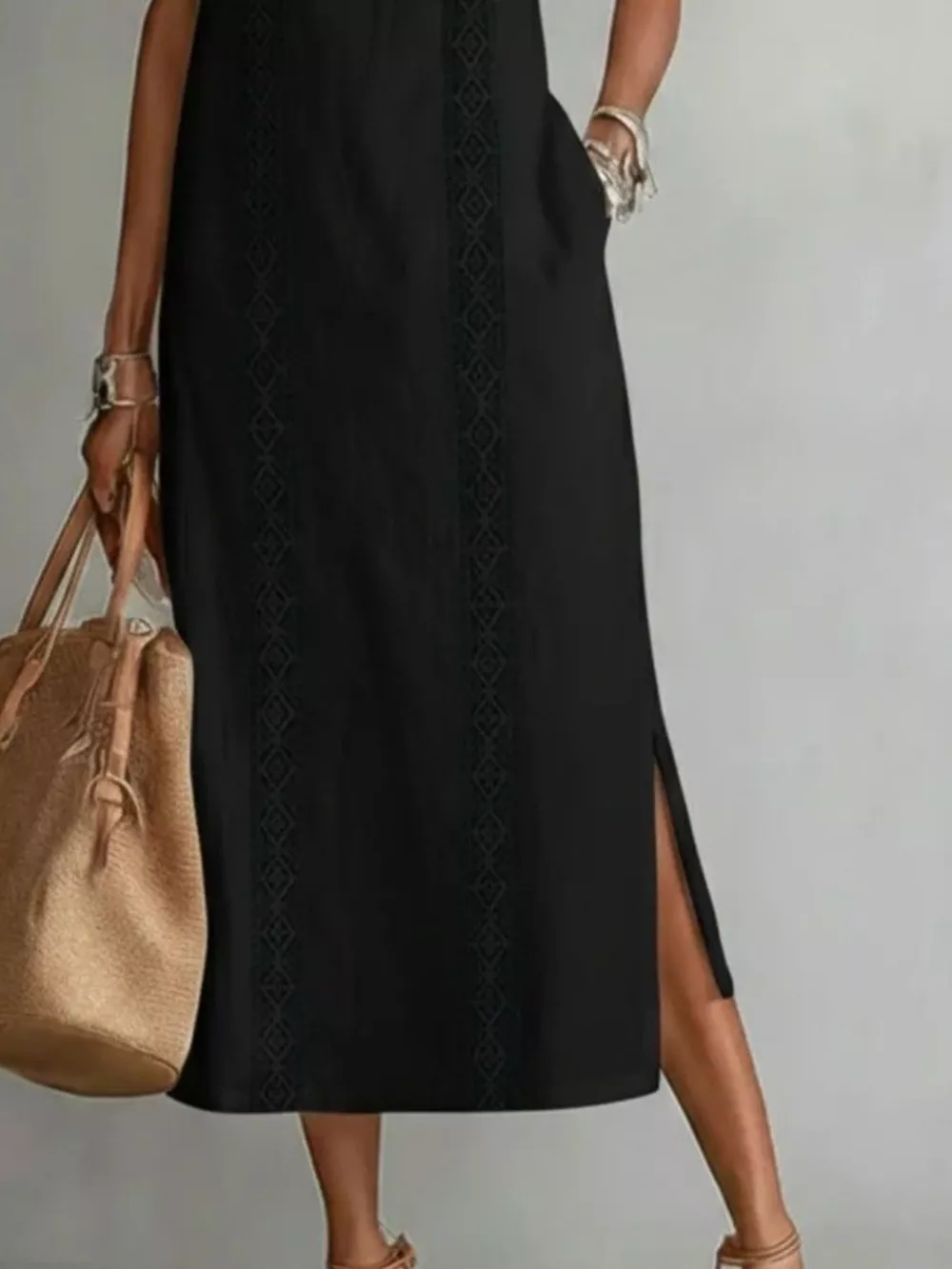 Side Slit Sleeveless Hollow-Out Trimmed Midi Dress, image 9