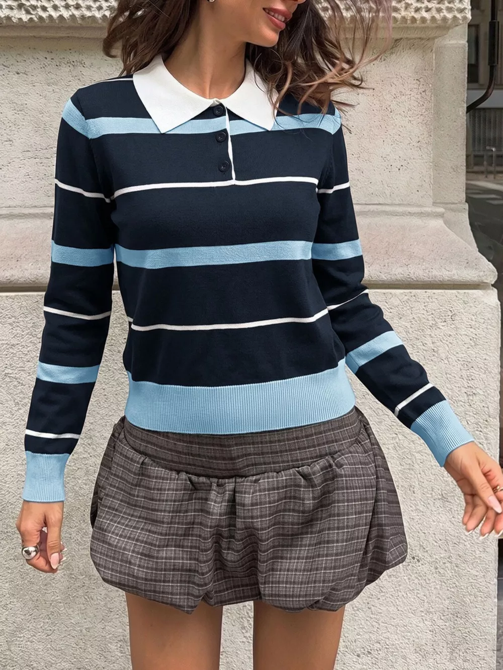 Striped Polo Collar Sweater, image 2