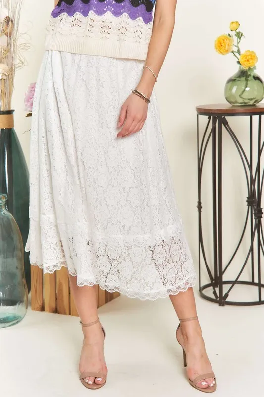 Elastic Waist Lace Midi Skirt, image 2