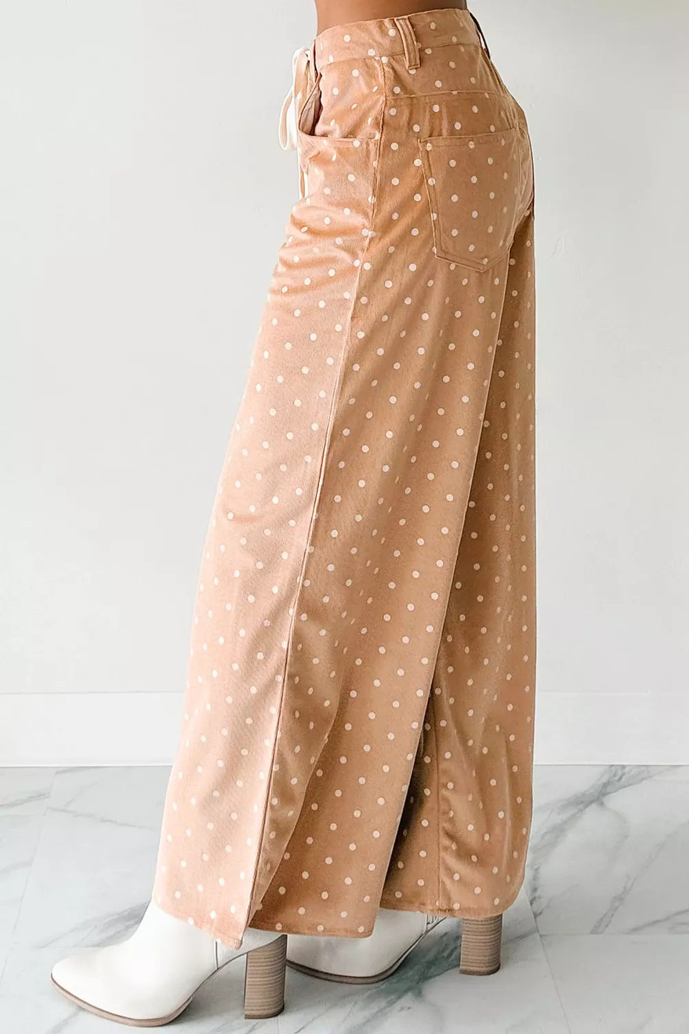 Polka Dot Print Drawstring Wide Leg Pants, image 4