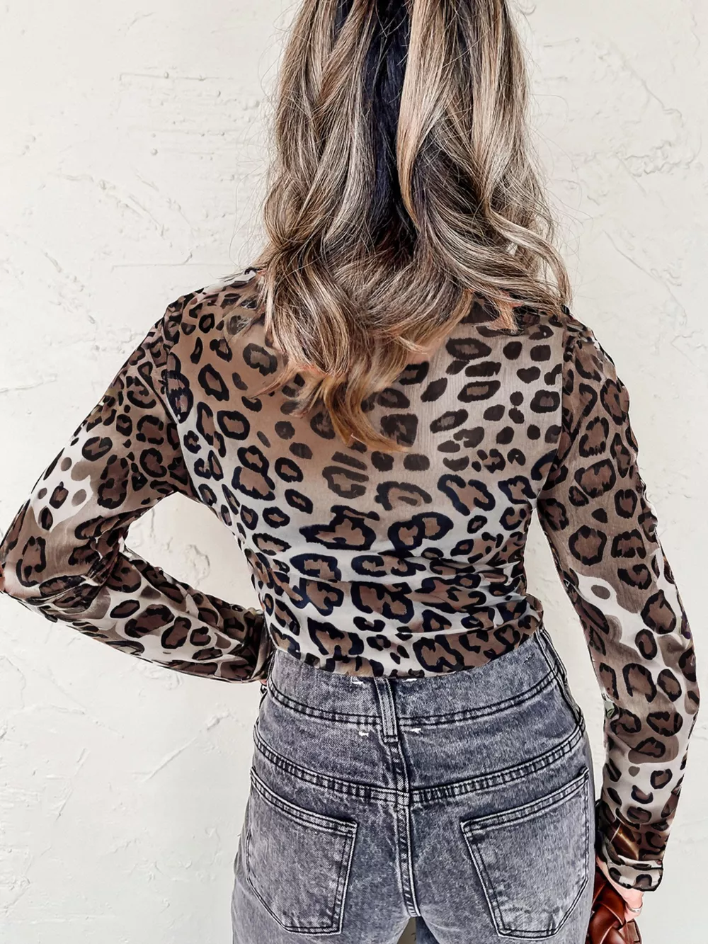 Leopard Print Sheer Mesh Blouse, image 3