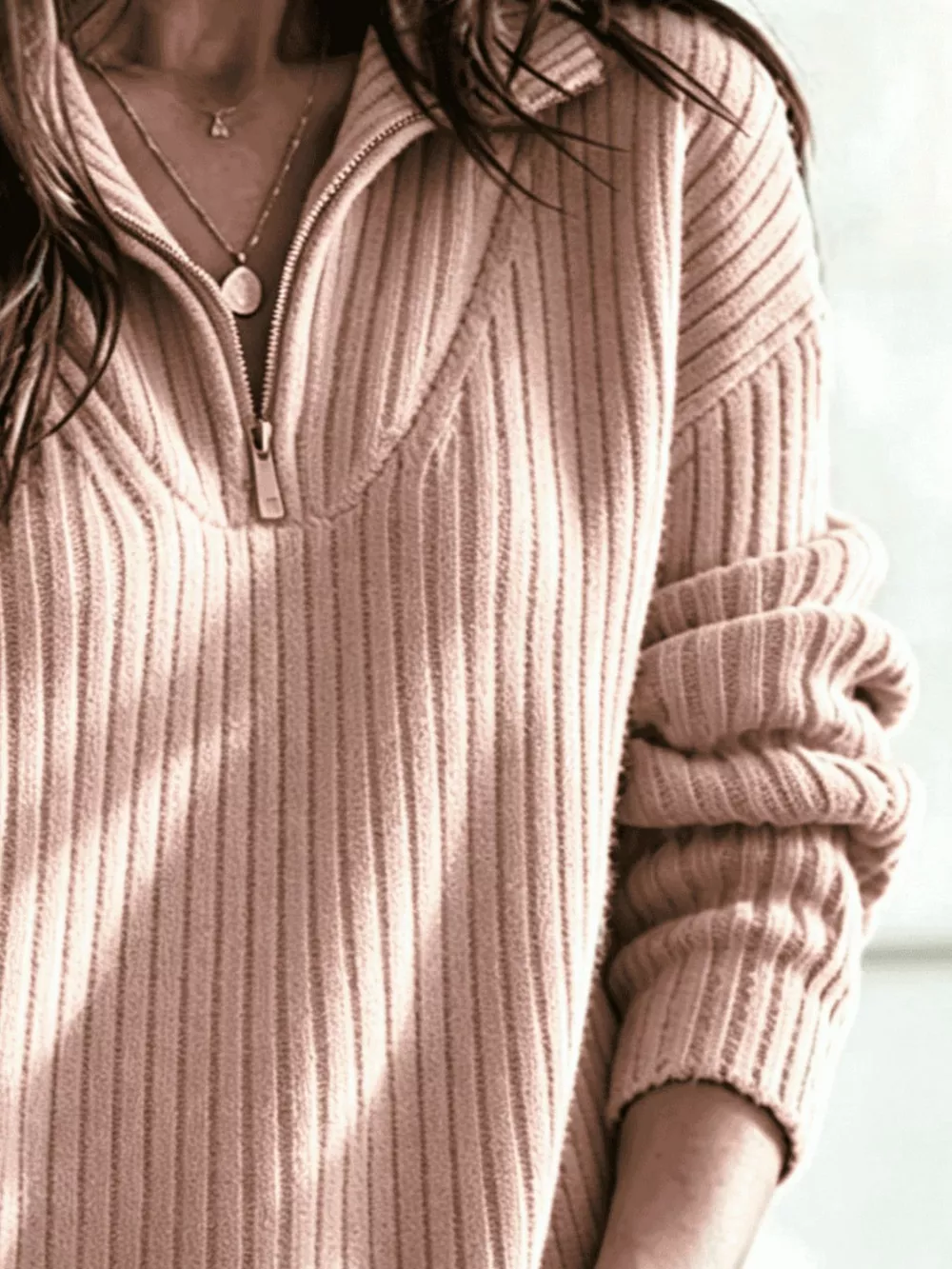 Full Size Half-Zip Textured Sweater Plus Size, image 12