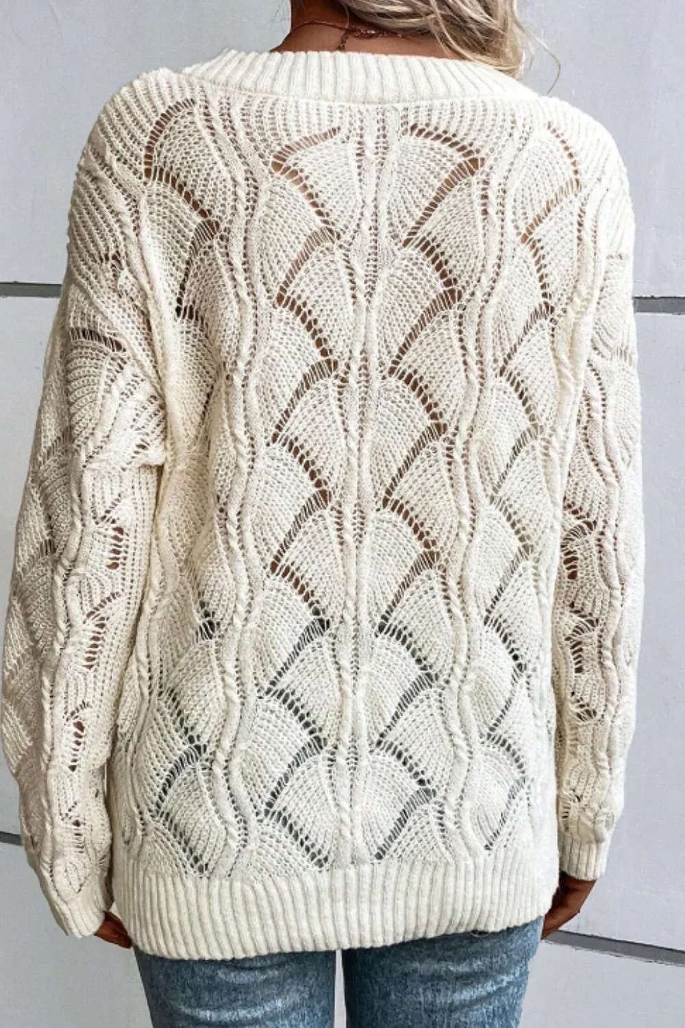 Openwork V-Neck Long Sleeve Sweater, image 7