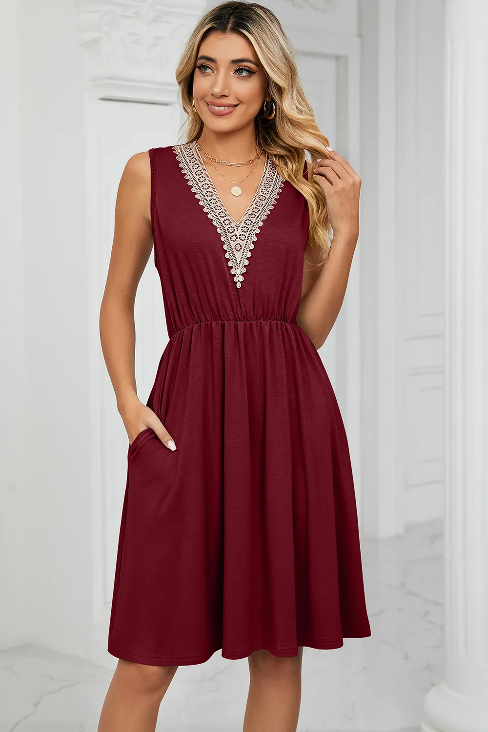 Pocketed V-Neck Wide Strap Dress, image 2