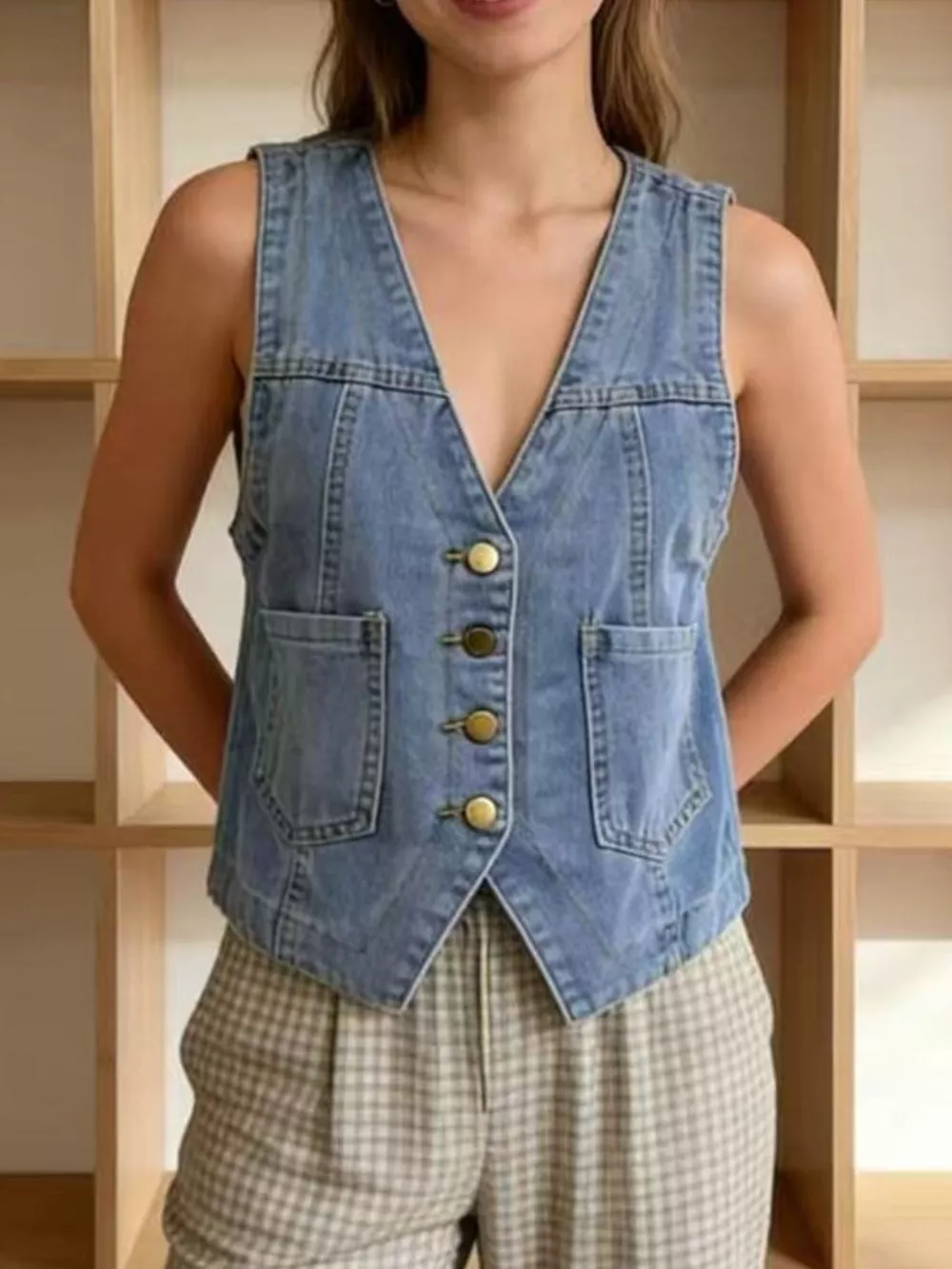 Plus Size Button-Down Denim Vest, image 5