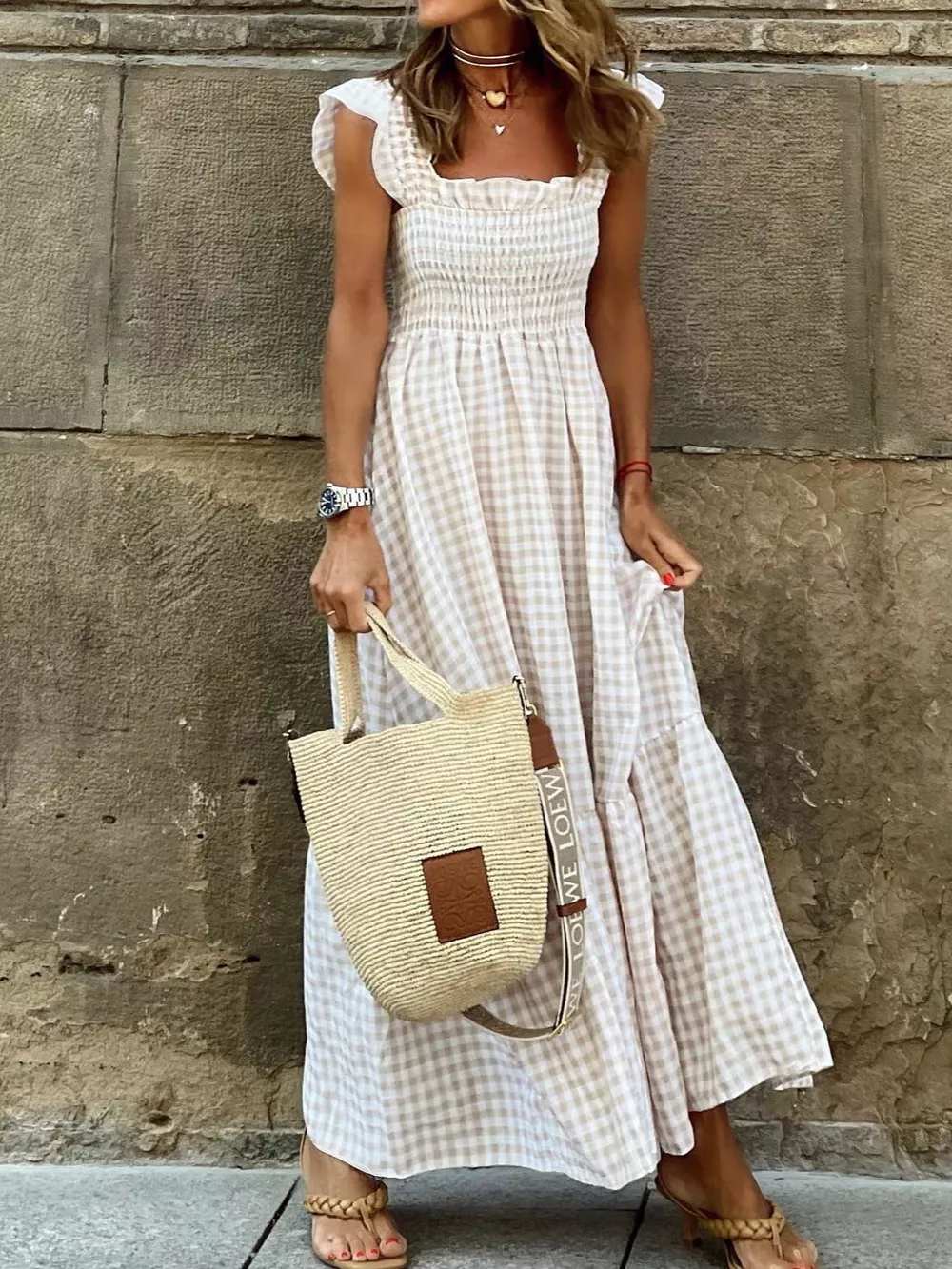 Full Size Gingham Smocked Ruffle Maxi Dress Plus Size, image 3
