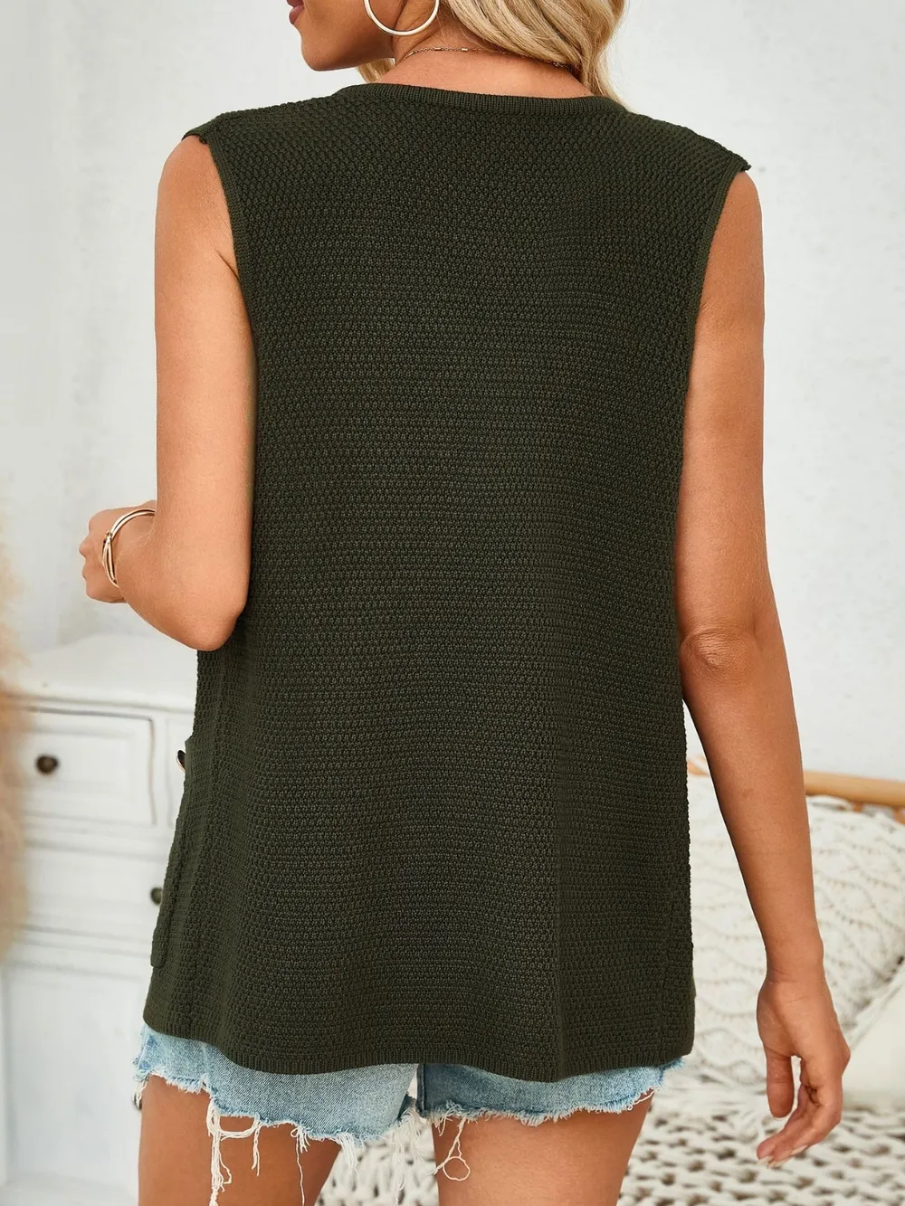Button Down Round Neck Knit Vest, image 3