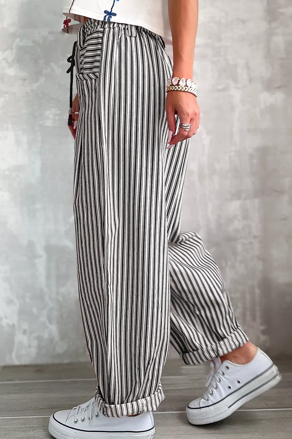Stripe Drawstring Casual Loose Pants, image 13