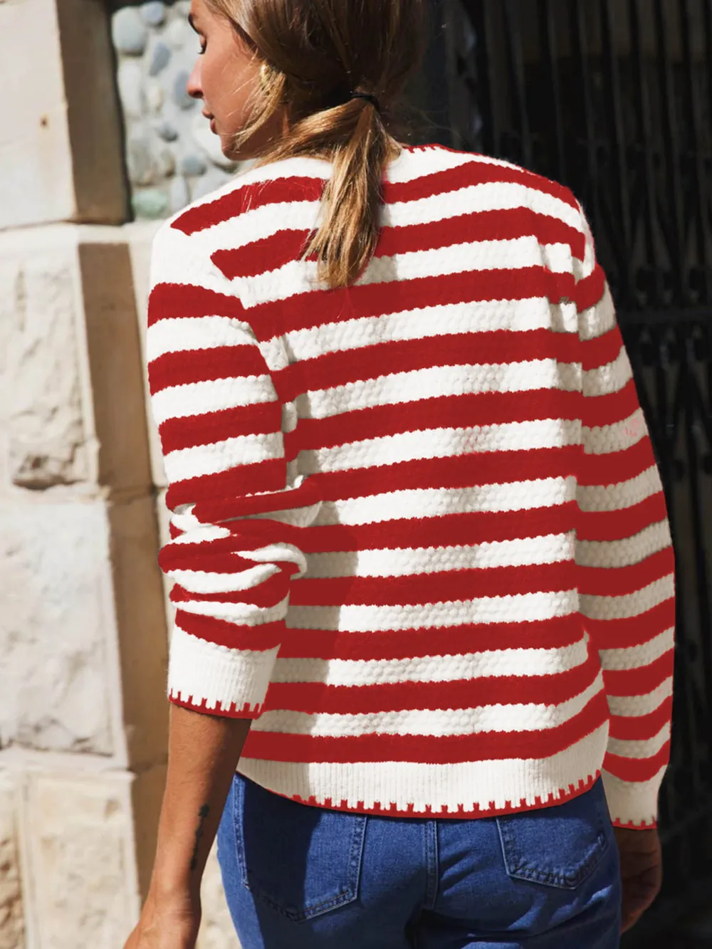 Button Down Striped Long Sleeve Cardigan, image 3