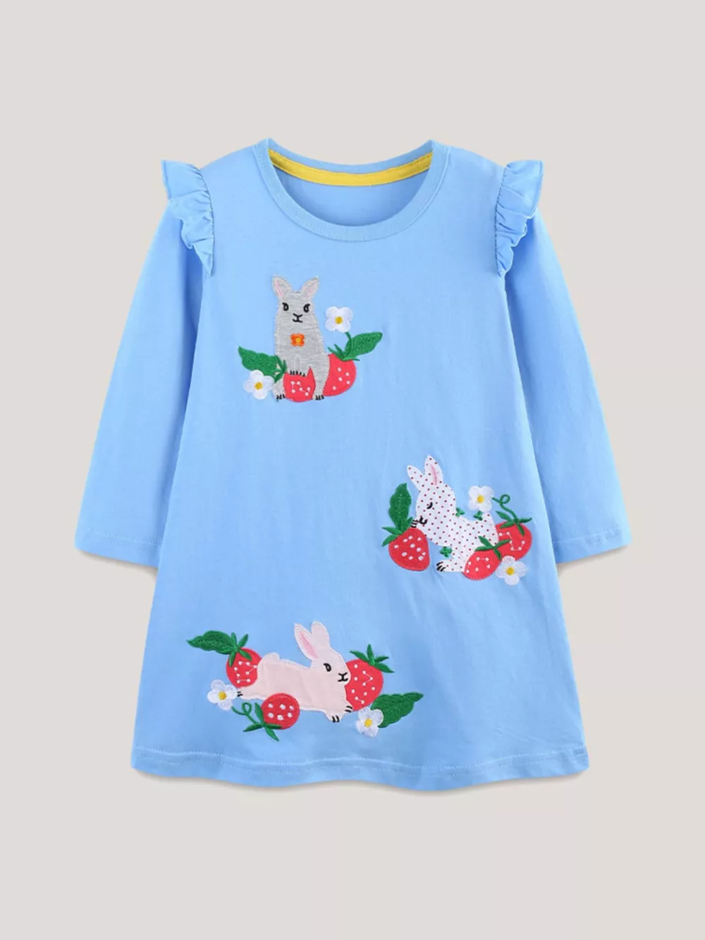 Children's Cute Rabbit & Strawberry Long Sleeve Dress, image 2