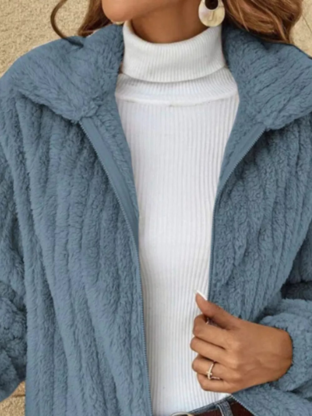 Full Size Zip-Up Long Sleeve Texture Jacket Plus Size, image 6