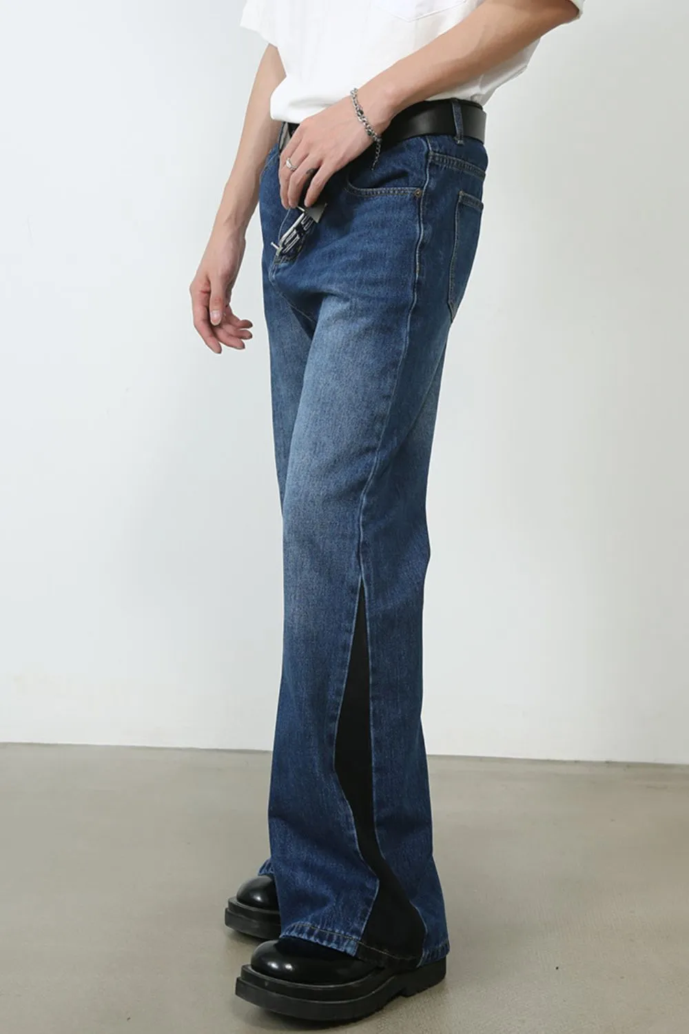 Men's Contrast Bootcut Jeans with Pockets, image 3