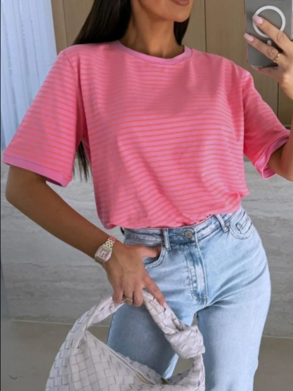 Striped Round Neck Short Sleeve T-Shirt, image 5