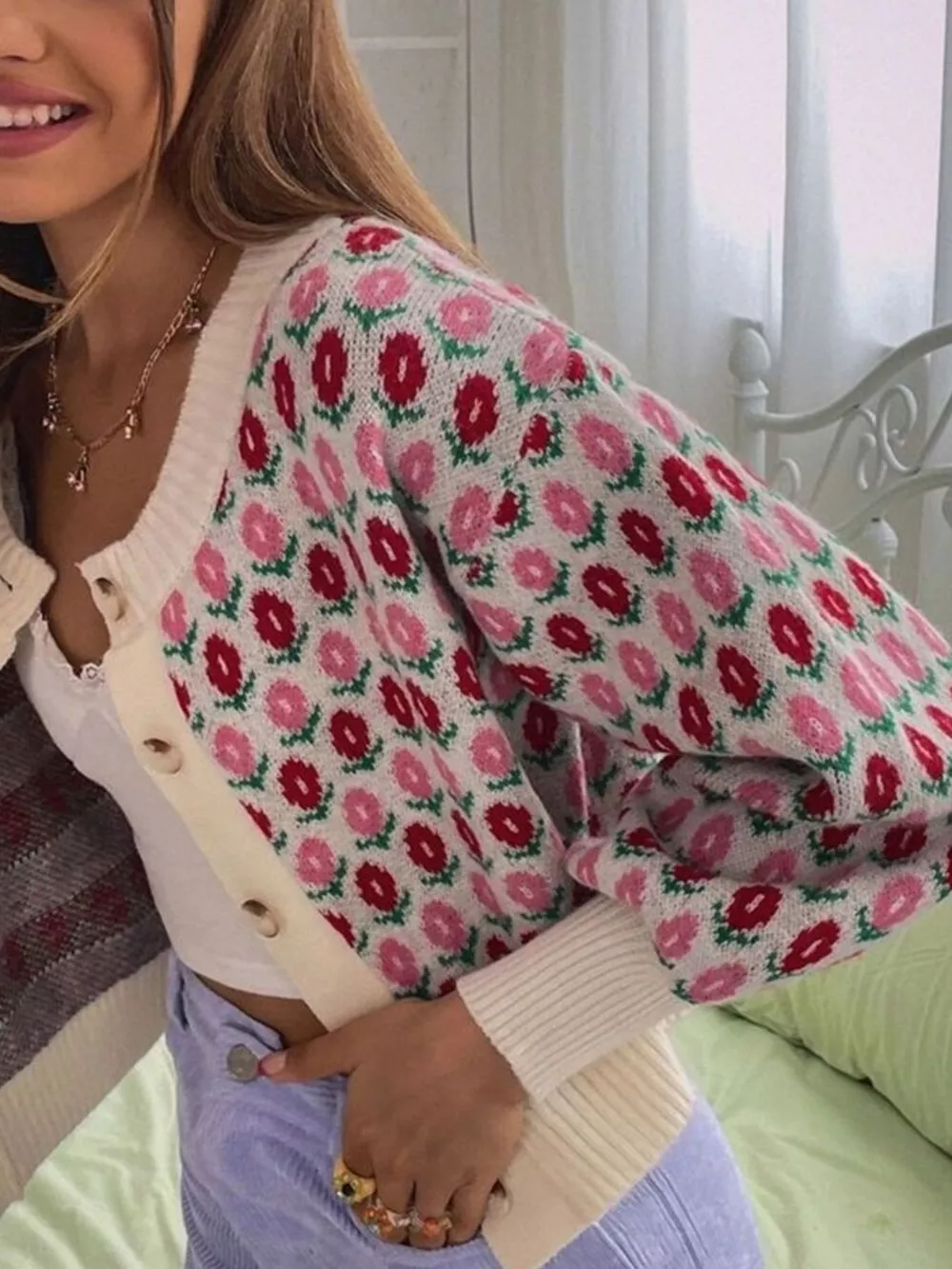 Floral Button Up Long Sleeve Cardigan, image 13