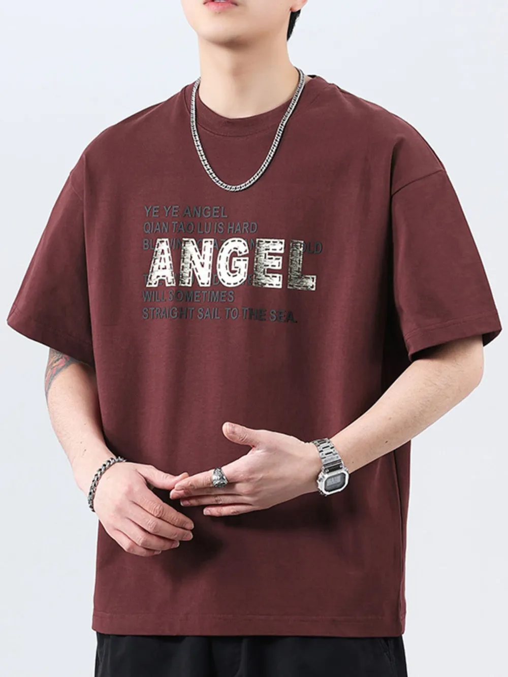 Men's Plus Size Letter Round Neck Short Sleeve T-Shirt, image 15