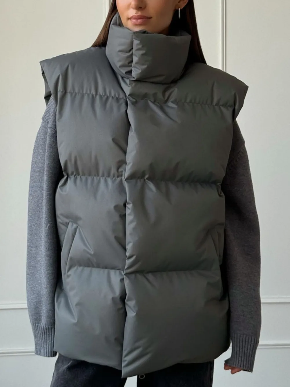 Zip Up Turtleneck Vest Coat, image 12