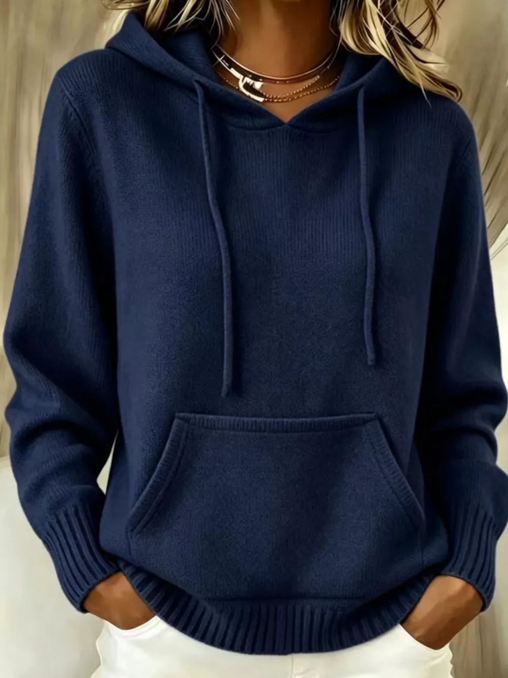 Full Size Drawstring Kangaroo Pocket Hooded Sweater Plus Size, image 13