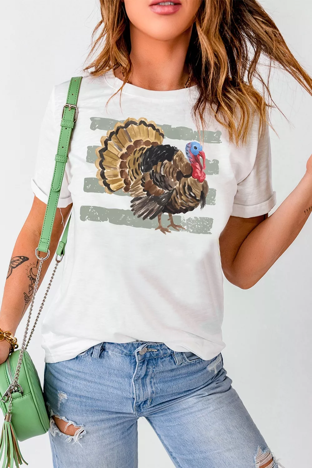 Thanksgiving Turkey Print Short Sleeve T-Shirt, image 4