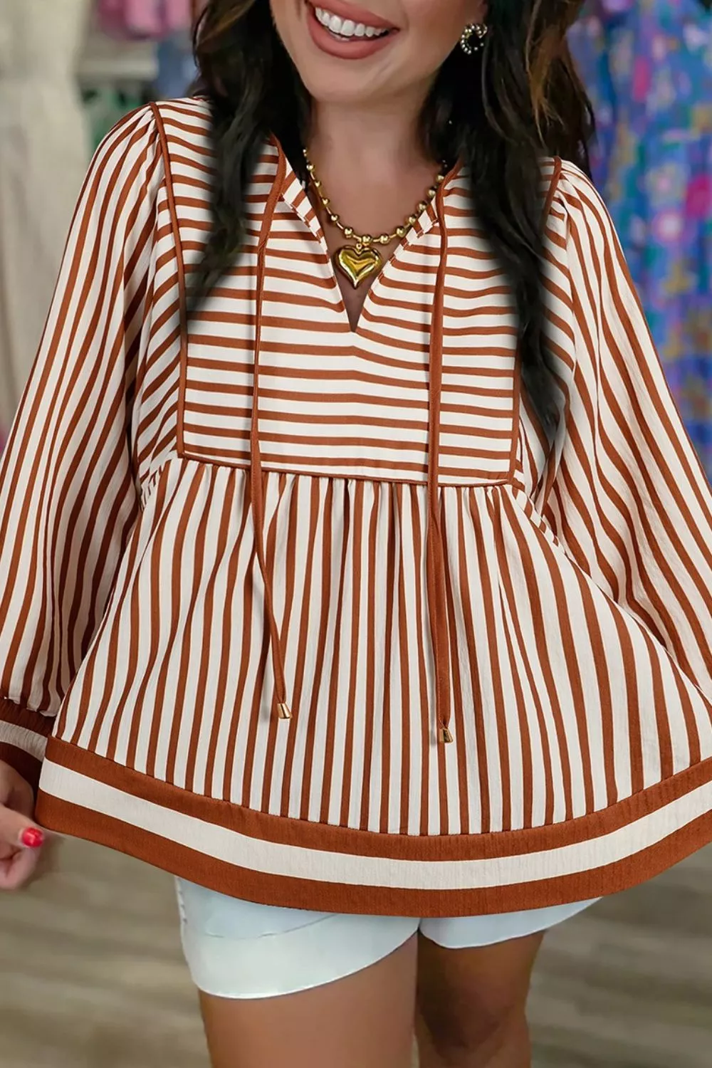 Stripe Babydoll Long Sleeve Blouse, image 2