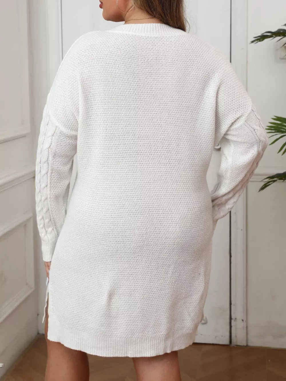 Plus Size Cable Knit Sweater Dress with Contrast Bow Detail, image 5