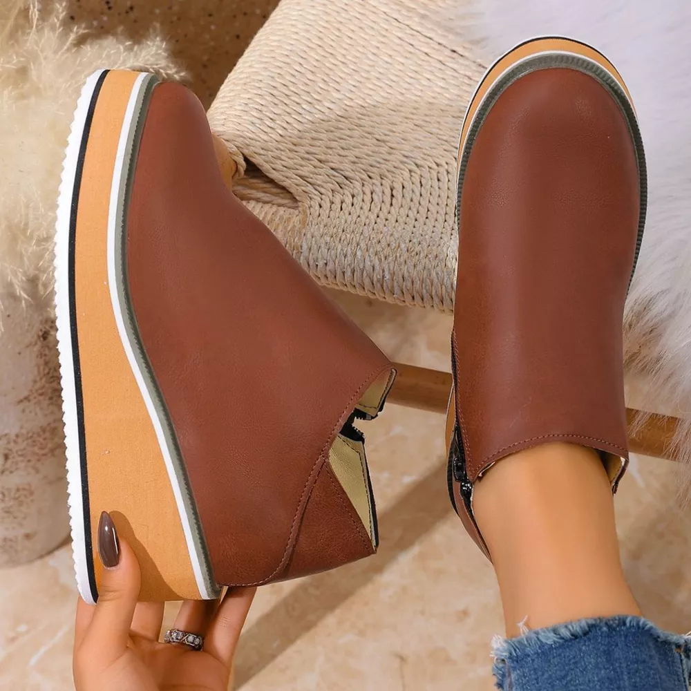 Round Toe Wedge Ankle Boots, image 4