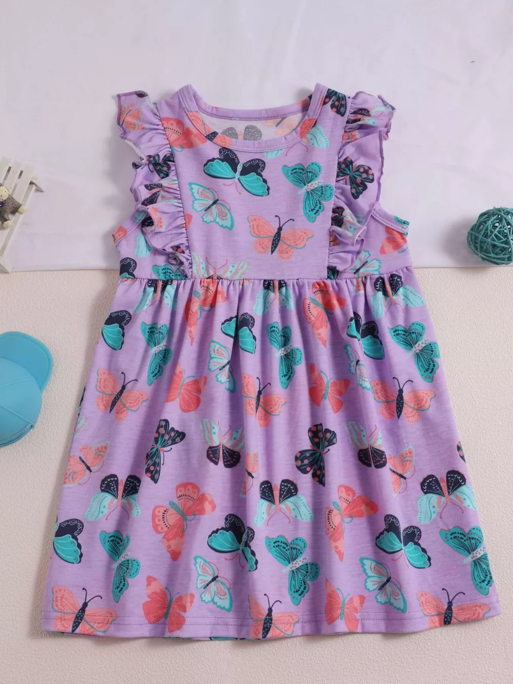 Children's Butterfly Print Ruffled Dress, image 2