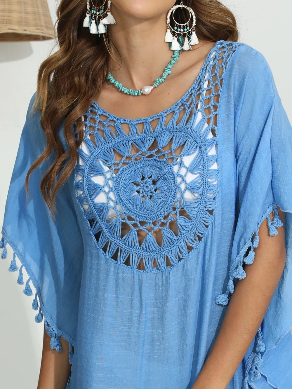 Tassel Crochet Round Neck Cover-Up, image 5