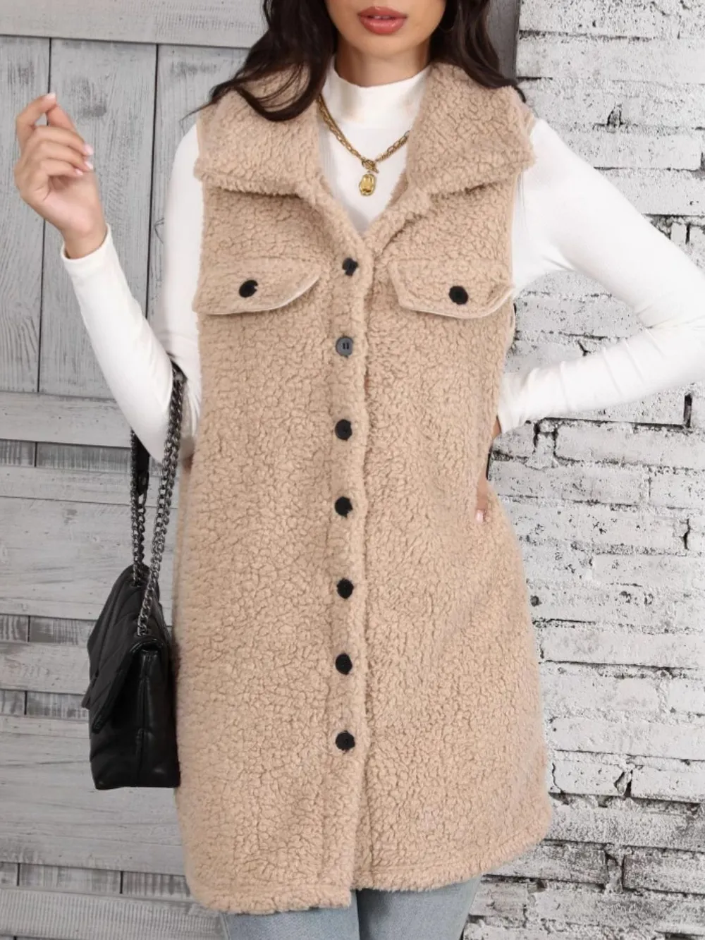 Button Up Teddy Vest Coat, image 4